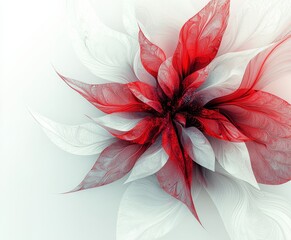 Fototapeta premium A delicate floral design featuring a blend of red and white petals with a translucent appearance against a light background.
