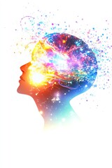A colorful silhouette of a head with a vibrant explosion of ideas and creativity.