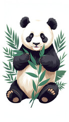 artwork of graphic design, flat design of one retro, cute panda  isolated white background 