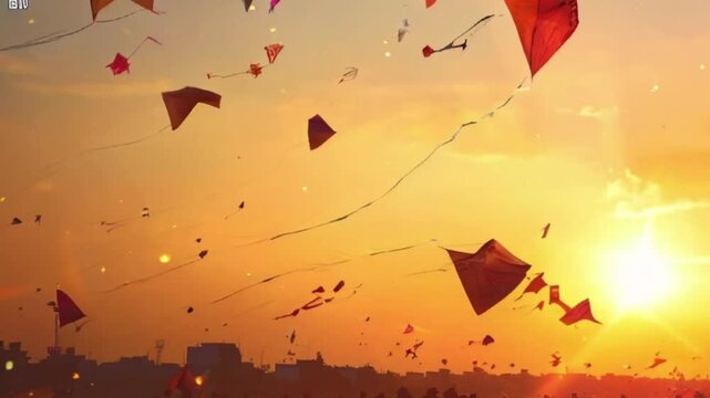 Colorful kites soaring high above sky on holiday composition