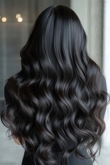 Naklejka premium Long Wavy Black Hair Beauty Salon Haircare Hair Style Hair Extensions