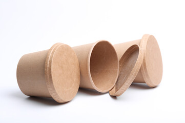 Eco cardboard round food boxes on white background