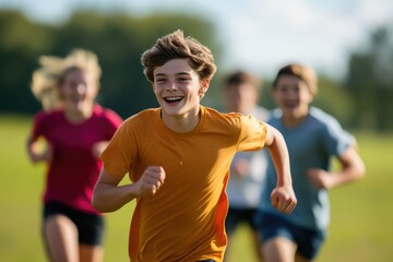 Fototapeta premium Expressive Close-Up of Teenagers Running