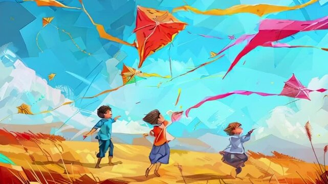 Colorful kites soaring high above sky on holiday composition