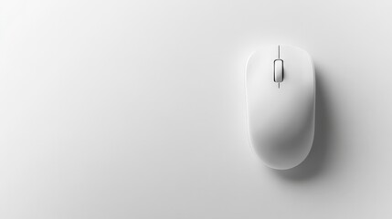 White Computer Mouse on White Background with Copy Space