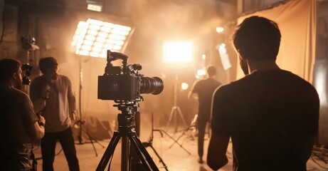 Fototapeta premium Behind the Scenes of Video Production. AI generated illustration.