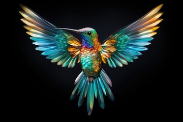 Fototapeta premium A stunning hummingbird hovers gracefully its vibrant feathers shimmering against a dark backdrop showcasing its beauty and agility
