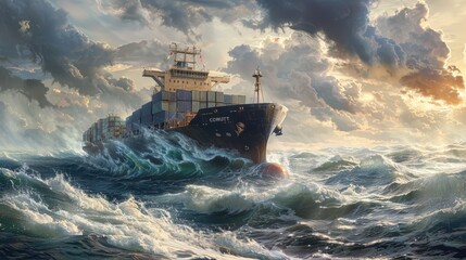 Cargo ship braves stormy seas