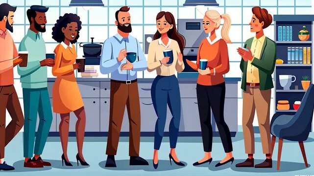 Business Meeting Mens and Womens Vector Animation 2D Cartoon Office Presentation with Graphs, Full HD 4K Video Footage Download