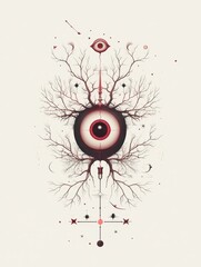 Intricate Tattoo Flash Design with Eye and Branches