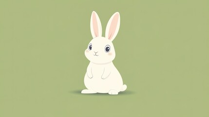 Fototapeta premium A cute rabbit illustrated in a 2D flat design, featuring a real animal representation with simple colors. This full-body cartoon showcases a friendly and approachable character