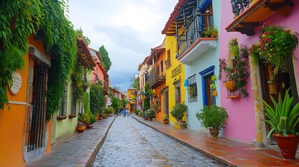 Fototapeta premium 82. A charming old town with cobblestone streets, quaint shops, and colorful buildings
