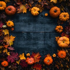 Autumnal Pumpkin Border on Rustic Wood