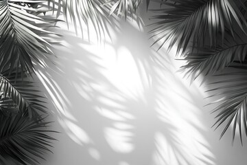 Fototapeta premium tropical leaves shadow overlay effect with copy space, white background