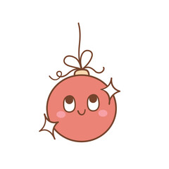 Christmas red ball hanging with happy face vector illustration