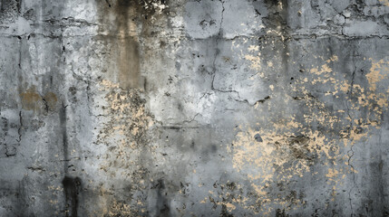 Weathered concrete wall with peeling paint and rough texture. Minimal background for design 