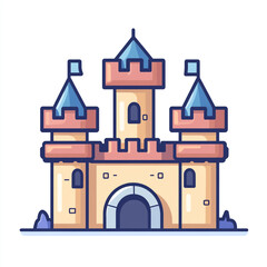 Obraz premium A simple icon of an ancient castle, line art style on a white background, 