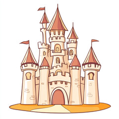 Obraz premium A simple icon of an ancient castle, line art style on a white background, 