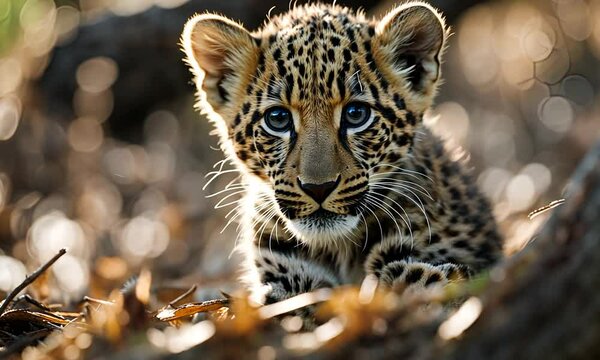  cute leopard cub is seen in the wood