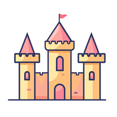  A simple icon of an ancient castle, line art style on a white background, 
