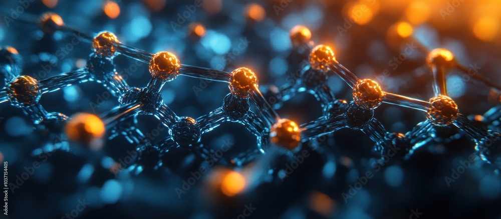 Poster a close-up view of a molecular structure with glowing atoms and interconnected bonds.