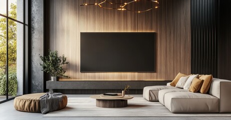 Elegant Modern Living Room. AI generated illustration.