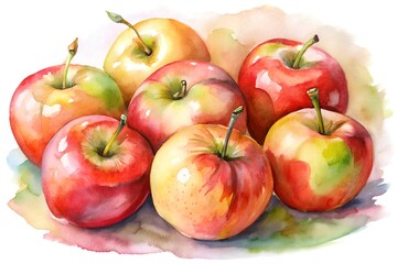 Watercolor hand drawn Lots of apple