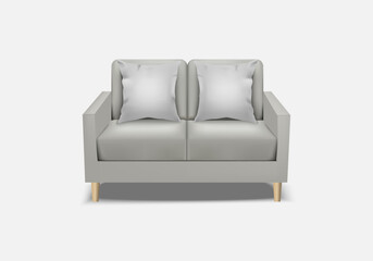 Modern realistic gray sofa on white background. 3D for interior design relaxation concepts at home, office, beauty salon, web banner and etc.