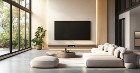 Elegant Modern Living Room. AI generated illustration.