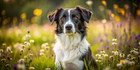 Black and White Dog Portrait in High Depth of Field with Beautiful Background for Pet Lovers and Dog