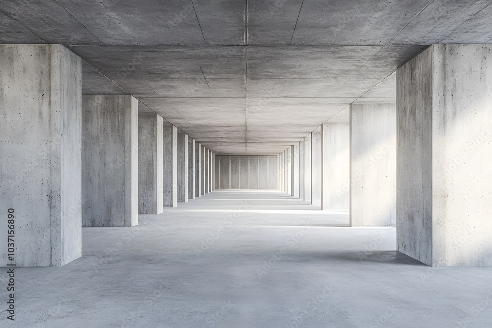 Poster concrete columns and empty space in an architectural structure
