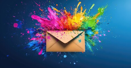 Vibrant Paint Explosion from Envelope. AI generated illustration.