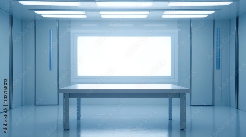 Poster empty white table in a high-tech lab, providing space for product or gadget display. perfect for mod