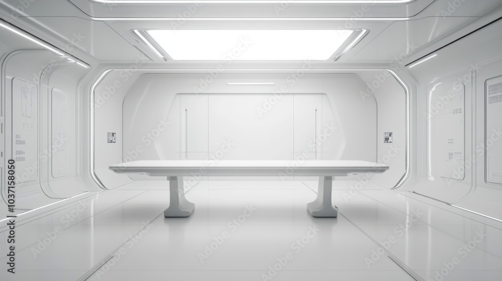 Aufkleber empty white table in a high-tech lab, providing space for product or gadget display. perfect for mod