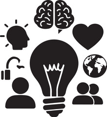Fototapeta premium Bulb Icons- camera icon- microphone glph icon - Human brain icon- Heart Icon- Mobile phone icon- Home icon - ALL VECTOR Illustration LCON white background.