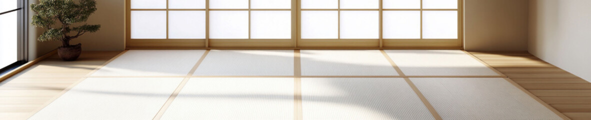Traditional Japanese Tatami Room with Large Windows