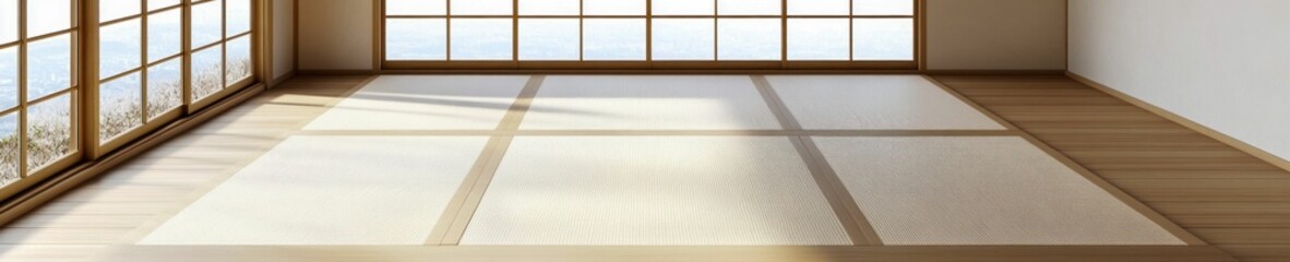 Obraz premium Traditional Japanese Tatami Room with Large Windows