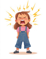 Illustrations of Angry Child with Dramatic Expression, Perfect for Educational, Behavioral, and Emotional-Themed Projects