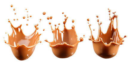 Set of delicious caramel splashes isolated on transparent background