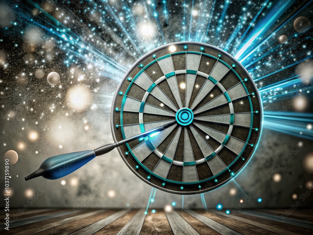 Poster blue technology with dartboard goal target on abstract background for presentations