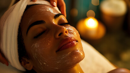 Woman enjoying her facial treatment in the spa