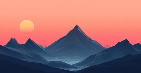Minimalistic Mountain Landscape. AI generated illustration.