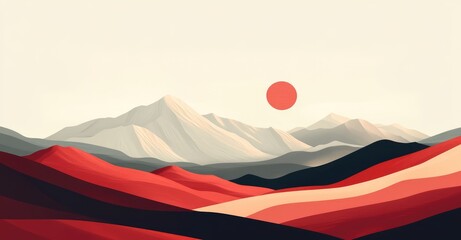Minimalistic Mountain Landscape. AI generated illustration.