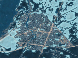 Painterly Style City Map of Châteauguay Quebec, Canada in a Blue Color Scheme.