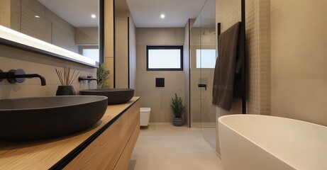Modern Ensuite Bathroom. AI generated illustration.