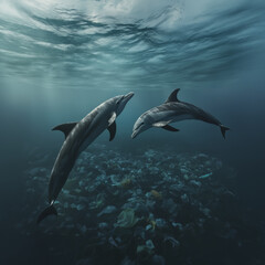 Fototapeta premium The Disturbing Reality of Ocean Pollution: Plastics and Waste Floating in the Water, Highlighting the Environmental Crisis That Endangers Marine Life and Urging Global Action to Clean Our Seas