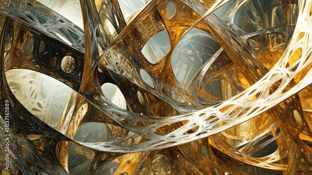 Poster abstract fractal design showcasing intricate, intertwining patterns in warm tones.