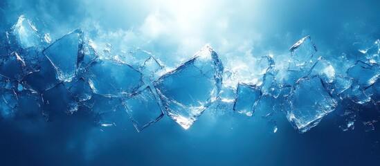 A vibrant underwater scene featuring floating ice cubes in a blue, serene environment.