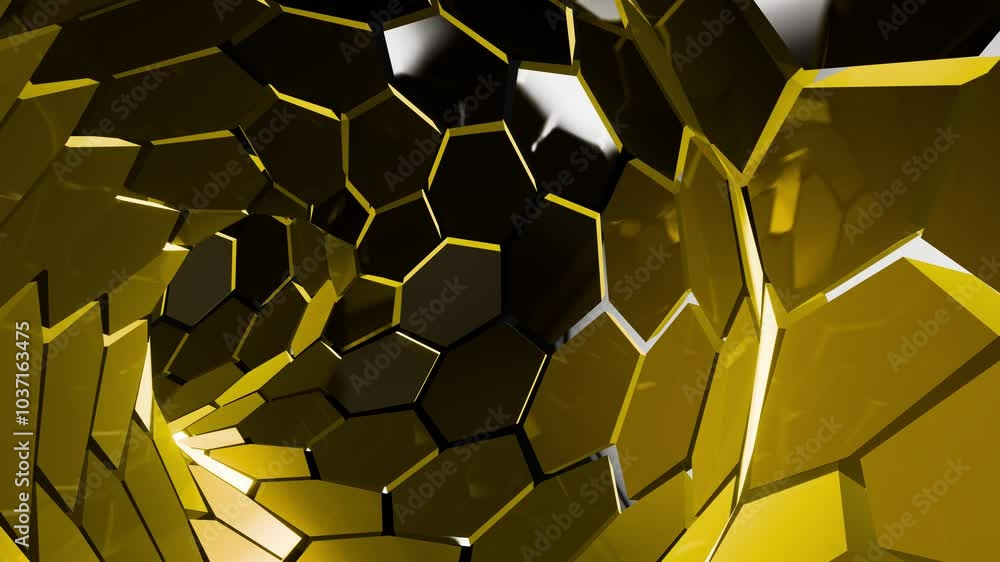 Poster 3d animation of hexagon tunnel futuristic corridor in loop