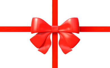 3d red bow with ribbon for decoration gifts, greetings, holidays. Stock vector illustration isolated on white background.
